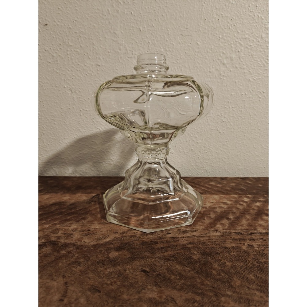 Antique Oil Lamp Clear Thick Glass Beaded Stem Large Octagon Bowl and Base